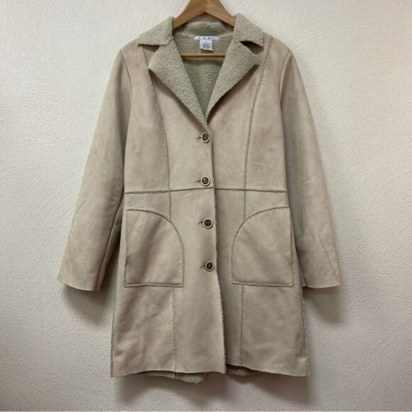 CAbi Pennylane Cardigan Button Down Jacket Faux Suede In Beige Sz S - Picture 1 of 6